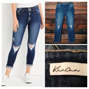Kancan Jeans 30 High Rise Ankle Crop Distressed Dark Wash Denim Stretch